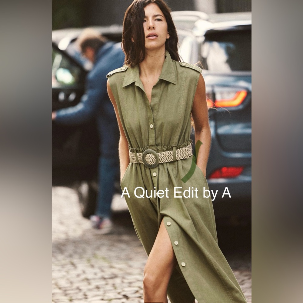 ZARA Linen Shirt Dress Size Large w/ Woven Belt | Utility Luxe